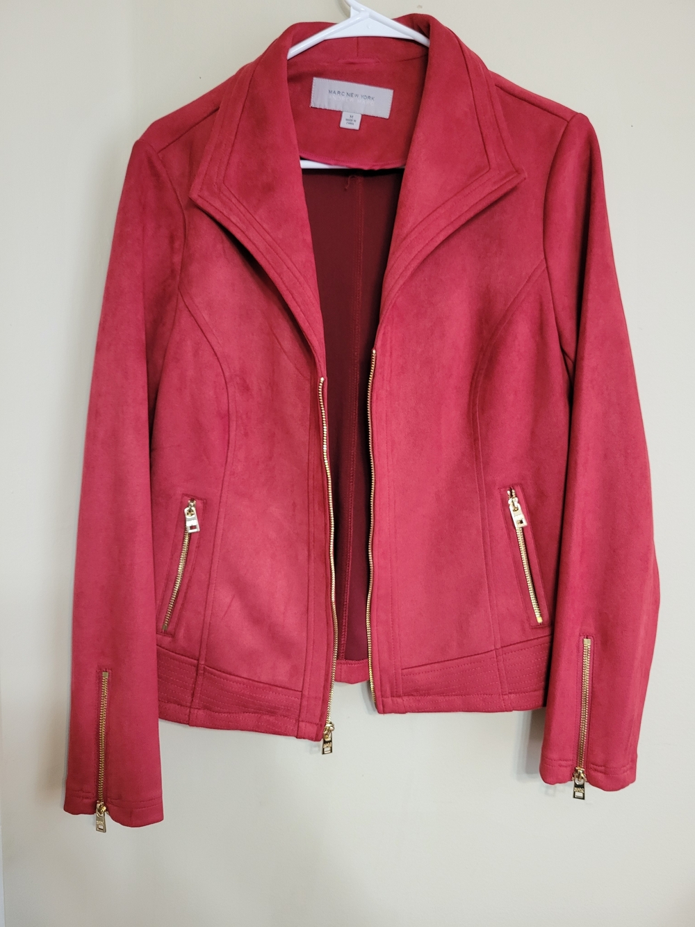 Marc New York Rose-Red Suede-Effect Zip Jacket